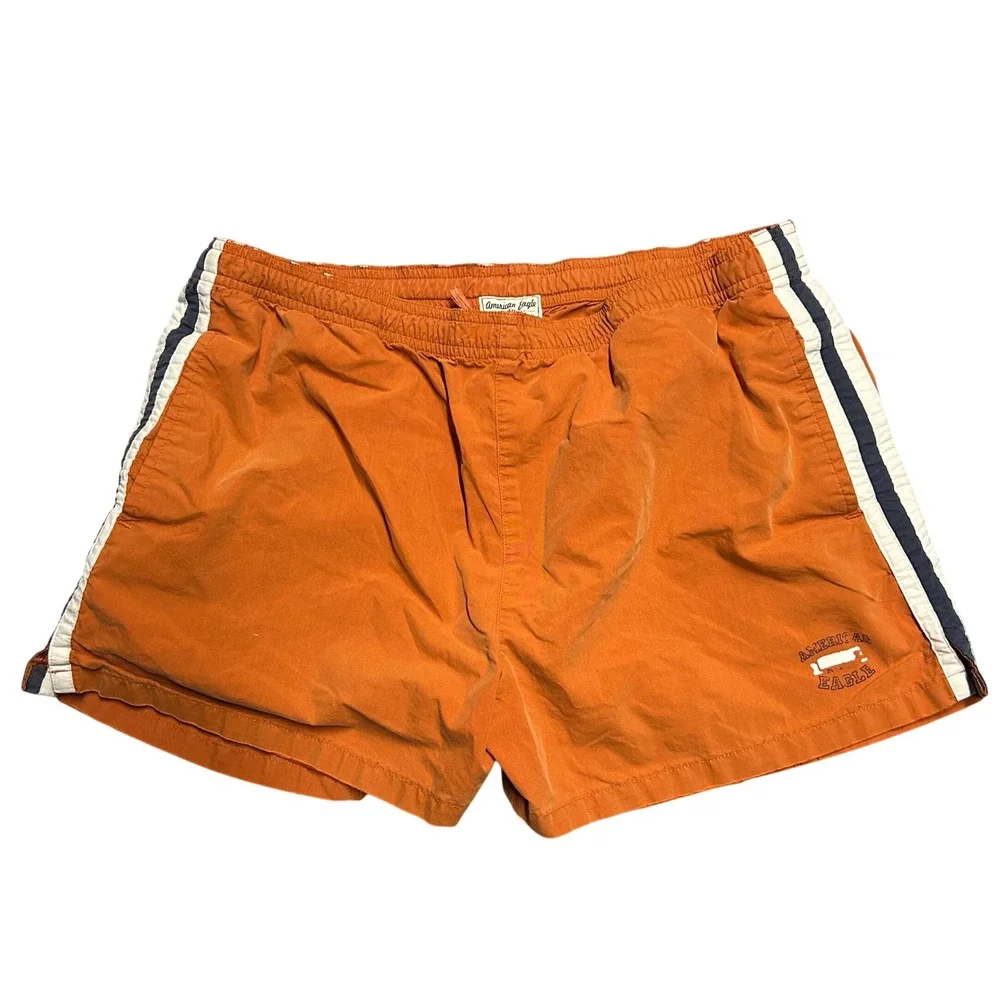 American Eagle Swim Trunks Orange Mens Medium Side Stripe Athletic Board Shorts